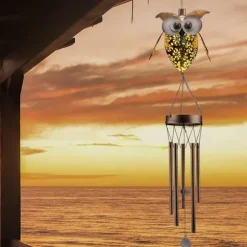 OBOSOE Vindspel med Solcell – Uggla i Metall för Trädgård, Altan och Gåvor till Mamma & Mormor