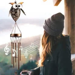OBOSOE Vindspel med Solcell – Uggla i Metall för Trädgård, Altan och Gåvor till Mamma & Mormor