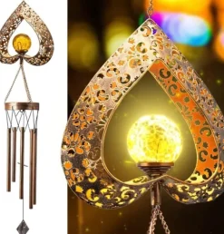 OBOSOE Vindspel Med Solcell LED – Sprucken Glasboll, Trädgårdsdekoration Utomhusbelysning, Present Till Mamma Och Kvinnor