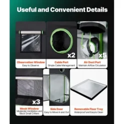 Odlings tält, 120x120x200 cm, Svart, Reflekterande Mylar, Inomhusodling