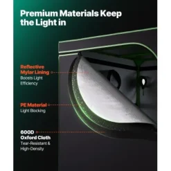 Odlings tält, 120x120x200 cm, Svart, Reflekterande Mylar, Inomhusodling
