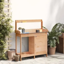 Odlingsbänk med skåp brun 110,5x45x124,5 cm massivt granträ