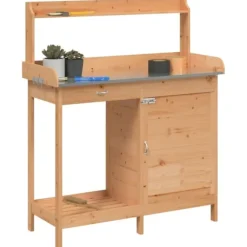 Odlingsbänk med skåp brun 110,5x45x124,5 cm massivt granträ