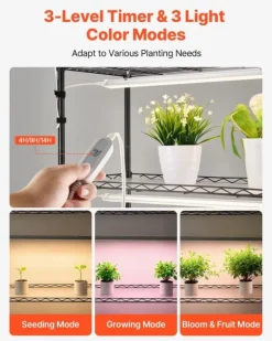 Odlingshylla med växtbelysning - Inomhus växtställ 6 våningar - 180 cm - Hjul - Timer 4/9/14 h - 150 W fullspektrum 3 färger - För fröstart