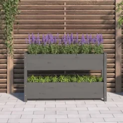 Odlingslåda grå 112x25x66 cm massiv furu