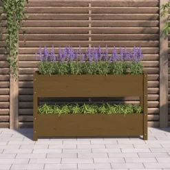 Odlingslåda honungsbrun 112x25x66 cm massiv furu