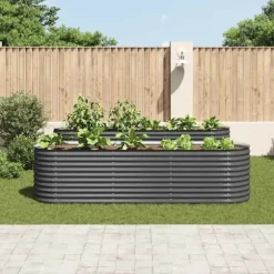 Odlingslåda i galvaniserat stål - Perfekt för trädgård och balkong | Färg: Grå | Storlek: 320x80x81 cm