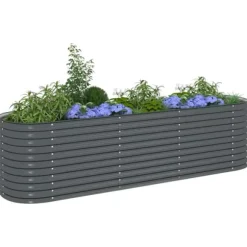 Odlingslåda i galvaniserat stål - Perfekt för trädgård och balkong | Färg: Grå | Storlek: 320x80x81 cm
