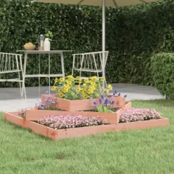 Odlingslåda i massiv douglas med 3 nivåer | Storlek: 112x112x27 cm | Färg: Naturlig träfinish