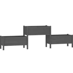 Odlingslåda i massiv furu - Upphöjd planteringsenhet med 3 blomlådor | Färg: Grå | Storlek: 245,5x44x75 cm