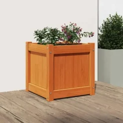Odlingslåda i massiv furu - Perfekt för trädgård och balkong | Färg: Vaxbrun | Storlek: 40x40x40 cm