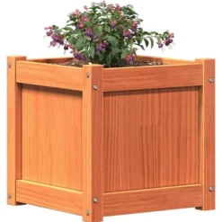 Odlingslåda i massiv furu - Perfekt för trädgård och balkong | Färg: Vaxbrun | Storlek: 40x40x40 cm