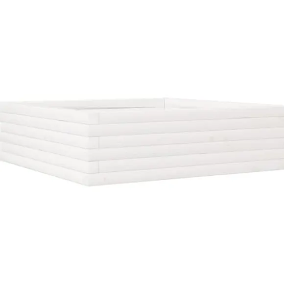 Odlingslåda i massiv furu 80x80x23 cm - Perfekt för blommor och växter | Färg: Vit | Storlek: 80x80x23 cm