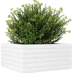 Odlingslåda i massiv furu - Perfekt för blommor och växter | Färg: Vit | Storlek: 50x50x23 cm