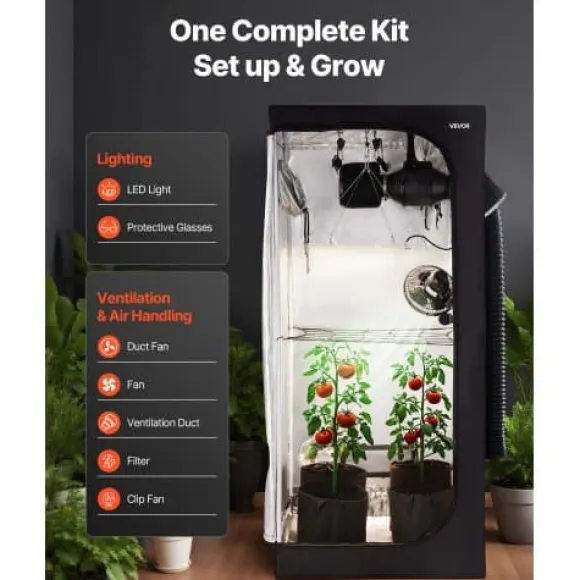 Odlingslåda Kit, 80x80x180 cm, Svart, Inomhus Växtodlingssystem