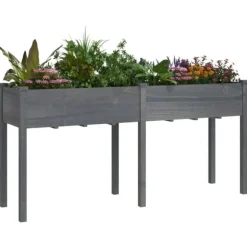 Odlingslåda med foder grå 161x45x76 cm massivt granträ
