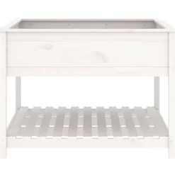 Odlingslåda med hylla - Massiv furu | Färg: Vit | Storlek: 111,5x111,5x81 cm
