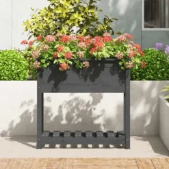 Odlingslåda med hylla grå 82,5x34,5x81 cm massiv furu