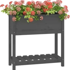 Odlingslåda med hylla grå 82,5x34,5x81 cm massiv furu