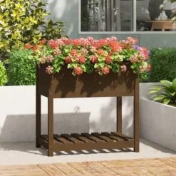 Odlingslåda med hylla honungsbrun 82,5x54x81 cm massiv furu