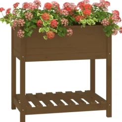 Odlingslåda med hylla honungsbrun 82,5x54x81 cm massiv furu