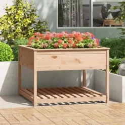 Odlingslåda med hylla i massiv furu - Ergonomisk och stabil | Storlek: 111,5x111,5x81 cm