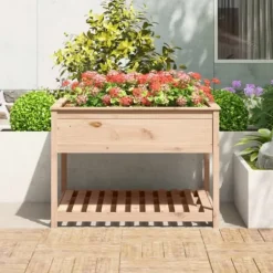 Odlingslåda med hylla i massiv furu - Ergonomisk och stabil | Storlek: 111,5x111,5x81 cm