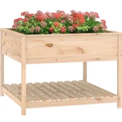 Odlingslåda med hylla i massiv furu - Ergonomisk och stabil | Storlek: 111,5x111,5x81 cm