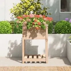 Odlingslåda med hylla i massiv furu - Ergonomisk och praktisk | Storlek: 54x54x81 cm | Färg: Natur