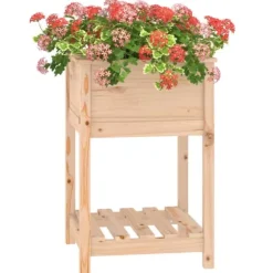 Odlingslåda med hylla i massiv furu - Ergonomisk och praktisk | Storlek: 54x54x81 cm | Färg: Natur
