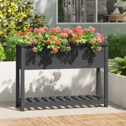 Odlingslåda med hylla i massiv furu - Ergonomisk och stabil | Färg: Grå | Storlek: 111,5x34,5x81 cm