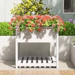 Odlingslåda med hylla vit 82,5x82,5x81 cm massiv furu