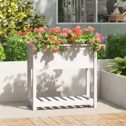 Odlingslåda med hylla vit 82,5x34,5x81 cm massiv furu