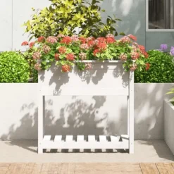Odlingslåda med hylla vit 82,5x34,5x81 cm massiv furu