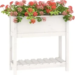 Odlingslåda med hylla vit 82,5x34,5x81 cm massiv furu