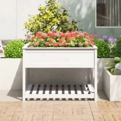 Odlingslåda med hylla vit 111,5x111,5x81 cm massiv furu - Odlingslåda Upphöjd - Odlingslådor Upphöjda - Home & Living