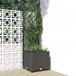 Odlingslåda med spaljé - Väderbeständig växtbehållare för klätterväxter | Färg: Svart | Storlek: 40x40x136 cm