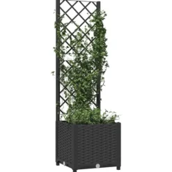 Odlingslåda med spaljé - Väderbeständig växtbehållare för klätterväxter | Färg: Svart | Storlek: 40x40x136 cm