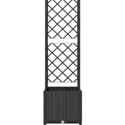 Odlingslåda med spaljé - Väderbeständig växtbehållare för klätterväxter | Färg: Svart | Storlek: 40x40x136 cm