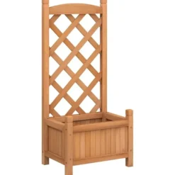 Odlingslåda med spaljé brun massivt granträ