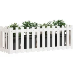 Odlingslåda med staket-design vit 150x50x50 cm massiv furu