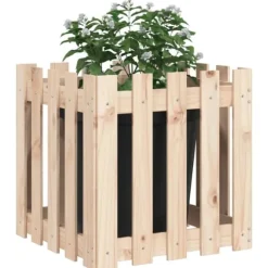 Odlingslåda med staket-design i massiv furu | Storlek: 50x50x50 cm