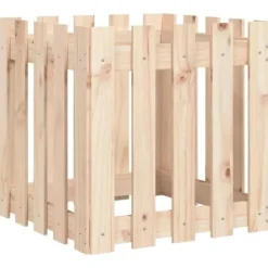 Odlingslåda med staket-design i massiv furu | Storlek: 50x50x50 cm