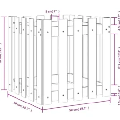 Odlingslåda med staket-design i massiv furu | Storlek: 50x50x50 cm
