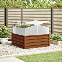 Odlingslåda med växthus av väderbeständigt stål - Planteringslåda | Färg: Stålgrå | Storlek: [ange storlek]