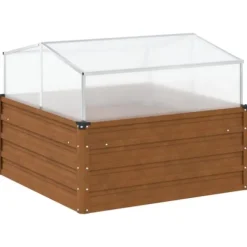 Odlingslåda med växthus av väderbeständigt stål - Planteringslåda | Färg: Stålgrå | Storlek: [ange storlek]