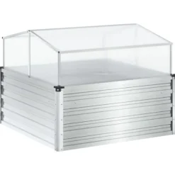 Odlingslåda med växthus av väderbeständigt stål - Planteringslåda | Färg: Stålgrå | Storlek: [ange storlek]