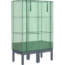 Odlingslåda med växthusöverdrag rottinglook 80x40x140 cm