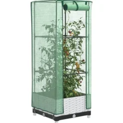 Odlingslåda med växthusöverdrag rottinglook 40x40x123 cm