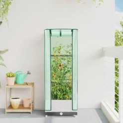 Odlingslåda med växthusöverdrag rottinglook 40x40x123 cm